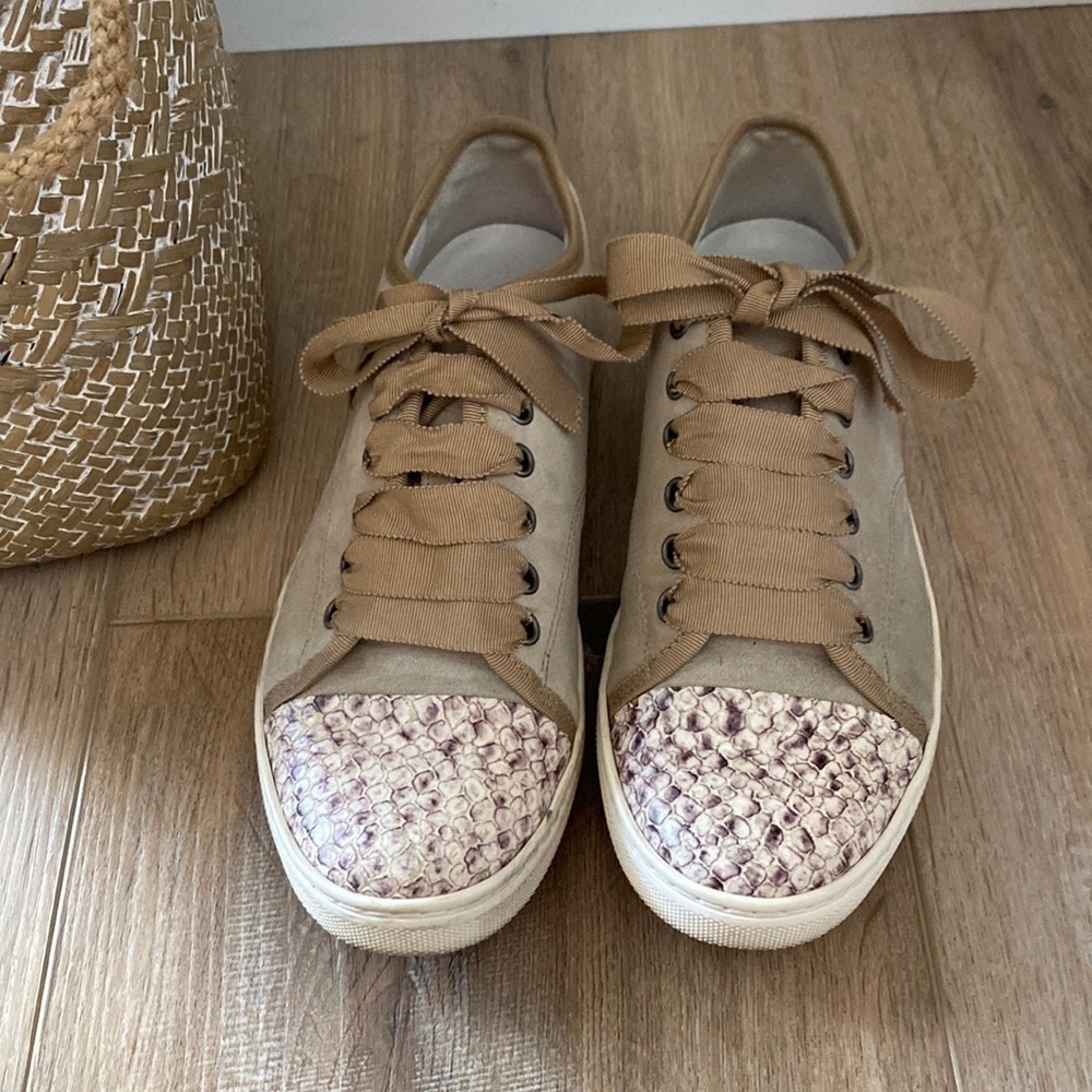 Lanvin Suede And Python Cap Toe Sneakers Size 37 … - image 2